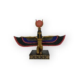 Egyptian Goddess Of Motherhood Kneeling Isis With Open Wings Statue 12.75"Long